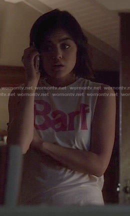 Aria’s ‘BARF’ top on Pretty Little Liars