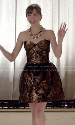 Lauren’s metallic strapless dress on Younger