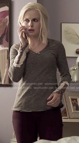 Liv’s striped henley top with crochet sleeves on iZombie