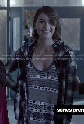 Malia’s grey striped knit tank top and plaid shirt on Teen Wolf