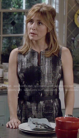 Maura’s abtract print zip front dress on Rizzoli and Isles