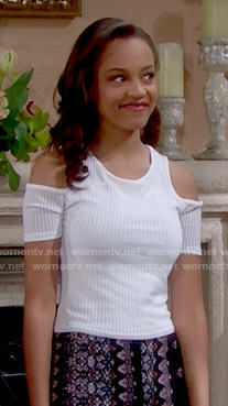 Nicole’s white cold shoulder top on The Bold and the Beautiful