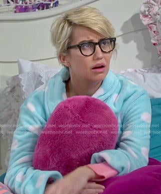 Riley’s blue polka dot robe on Baby Daddy