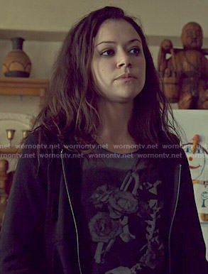 Sarah’s floral skeleton graphic tee on Orphan Black