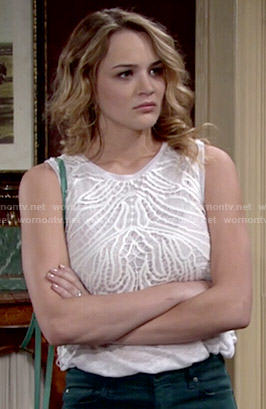 Summer’s white embroidered overlay top on The Young and the Restless