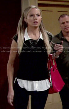 Abby’s black and white layered top on The Young and the Restless