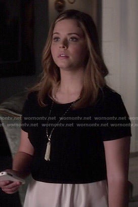 Ali’s black and white layered top on Pretty Little Liars