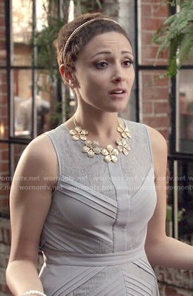 April’s lavender pleated lace dress on Chasing Life