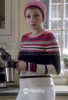 April’s multi colored stripe sweater on Chasing Life
