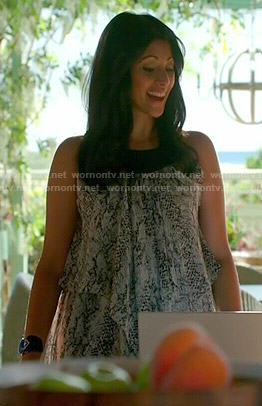 Divya’s snake printed maxi dress on Royal Pains