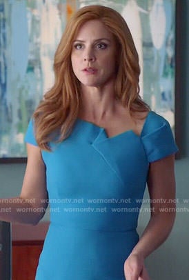 Donna’s blue folded detail dress on Suits