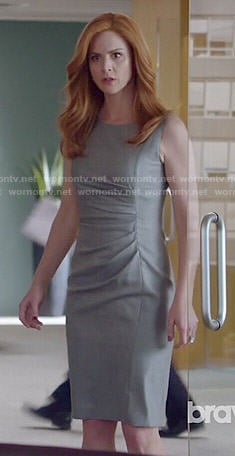 Donna’s grey dress with side ruching on Suits