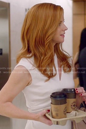 WornOnTV: Donna's white cutout dress on Suits Sarah Rafferty
