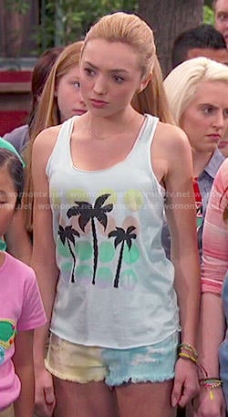 Emma’s polka dot and palm tree graphic tank top on Bunk’d