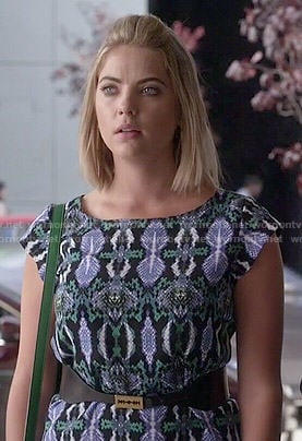 Hanna’s blue and green snake print dress on Pretty Little Liars