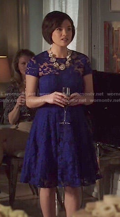 Heather’s blue lace dress on Beauty and the Beast