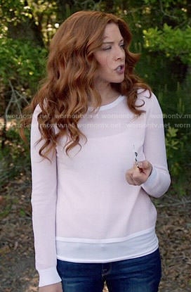 Julia’s pink long sleeved top with split back on Under the Dome