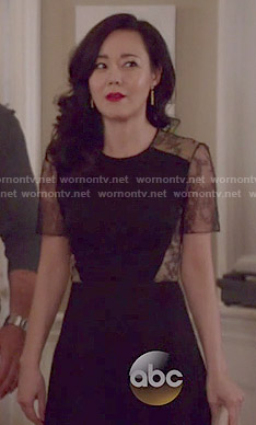Karen’s black lace-back dress on Mistresses