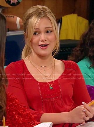 Lindy’s red eyelet top on I Didn’t Do It