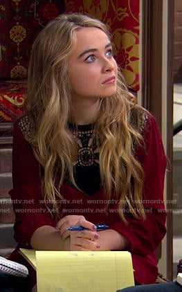 Maya’s red crochet panel dress on Girl Meets World