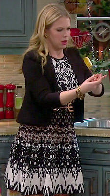 Mel’s black, white and brown patterned dress on Melissa and Joey