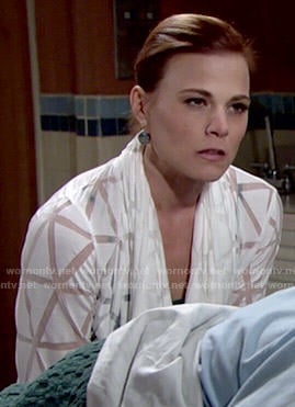 Phyllis’s white cardigan with sheer triangle pattern on The Young and the Restless