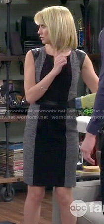 Riley’s grey and black leather-shoulder dress on Baby Daddy