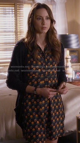 Spencer’s orange flower printed shirtdress on Pretty Little Liars