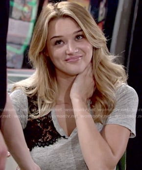 Summer’s grey t-shirt with black lace on The Young and the Restless