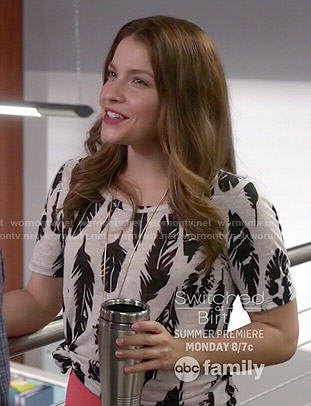 Audrey’s black and white feather print tee on Kevin from Work