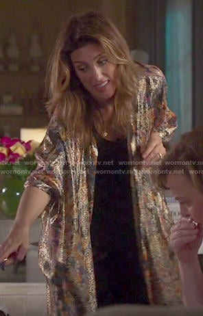 Calista’s metallic floral kimono on Mistresses