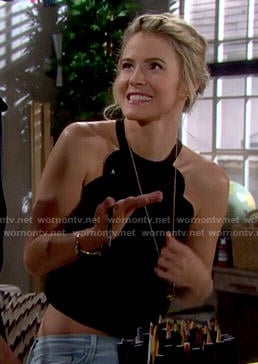 Caroline’s black scalloped trim top on The Bold and the Beautiful