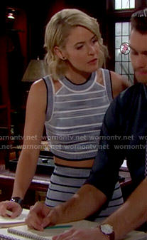 Caroline’s blue striped crop top and skirt on The Bold and the Beautiful