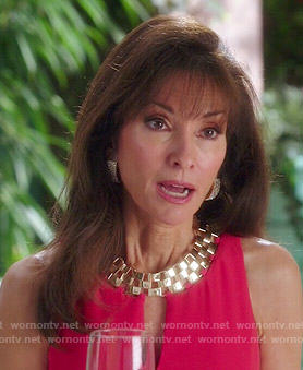 Genvieve’s red dress with gold neckline on Devious Maids