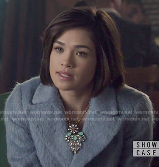 Heather’s blue fur coat on Beauty and the Beast