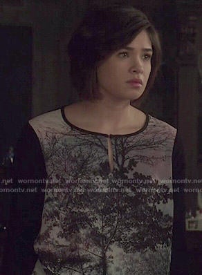 Heather’s tree print top on Beauty and the Beast