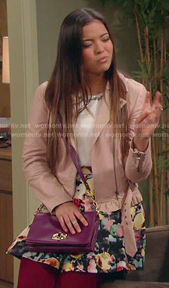 Jasmine’s pink ruffled leather jacket on I Didn’t Do It
