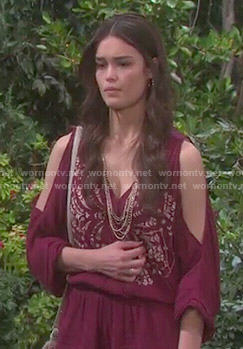 Paige’s red embroidered romper on Days of our Lives