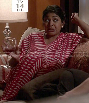 Patti’s red and white printed pajamas on Kevin from Work