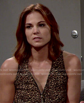 Phyllis’s leopard print zip front top on The Young and the Restless