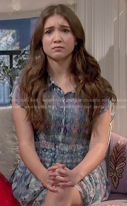 Riley’s blue printed shirtdress on Girl Meets World