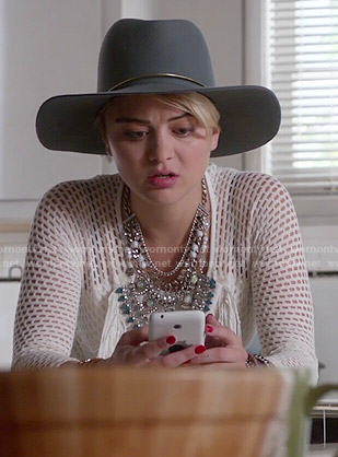 Roxie’s grey hat and fringed dress on Kevin from Work