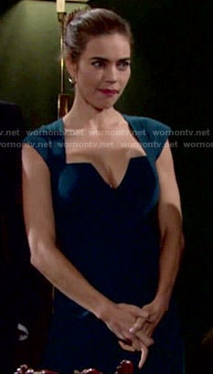 Victoria’s teal notch neck dress on The Young and the Restless