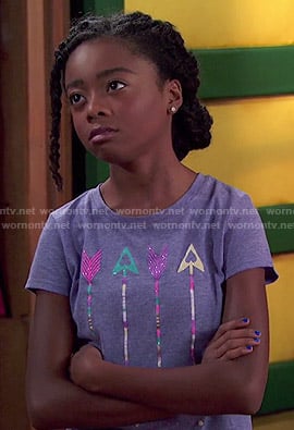 Zuri’s purple arrow graphic tee on Bunk’d