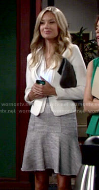 Abby’s tweed skirt and white blazer on The Young and the Restless