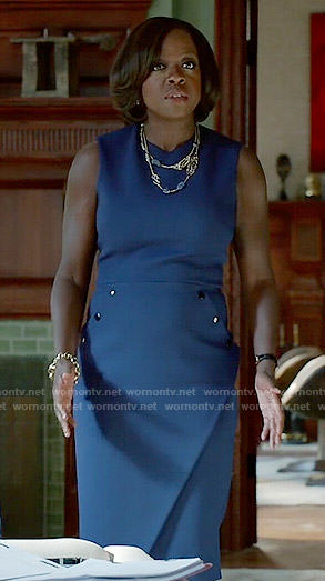 Annalise’s blue dress with buttons on How to Get Away with Murder