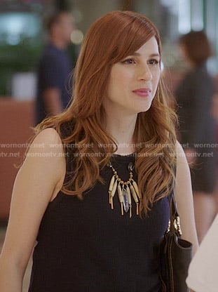Gretchen’s black twist-back top on You’re the Worst