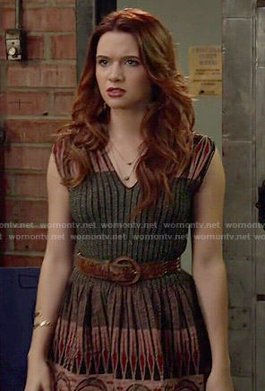 Karma’s patterned v-neck dress on Faking It