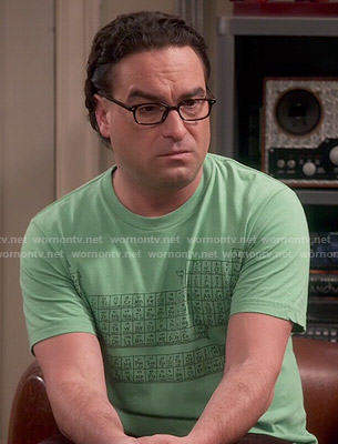 Leonard’s green periodic table tee on The Big Bang Theory