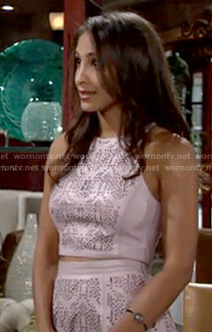 Lily’s pink leather laser cutout crop top and skirt set on The Young and the Restless